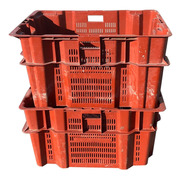 Caja Plástica Roja Usada Apilable Paredes Rejilladas 60 x 80 x 44 cm 